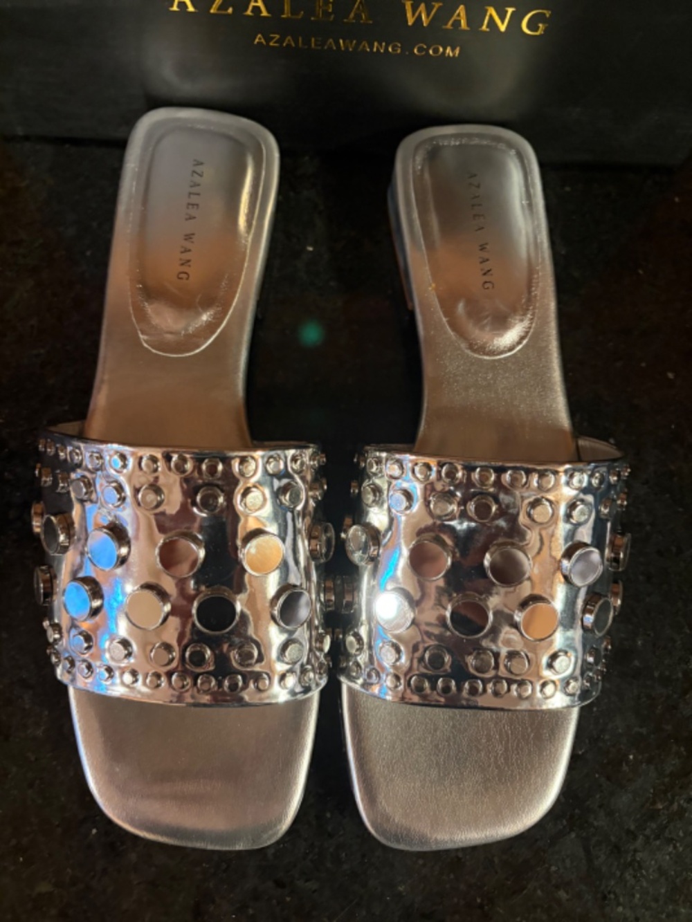 NWT and NEVER WORN Azalea Wang Sonia Silver Slide Sandal - Akira - Size 10 - Picture 3 of 12